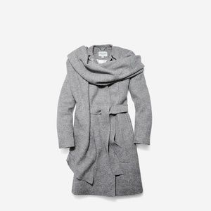 COLE HAAN | Grey Wool Blend Scarf Front Coat